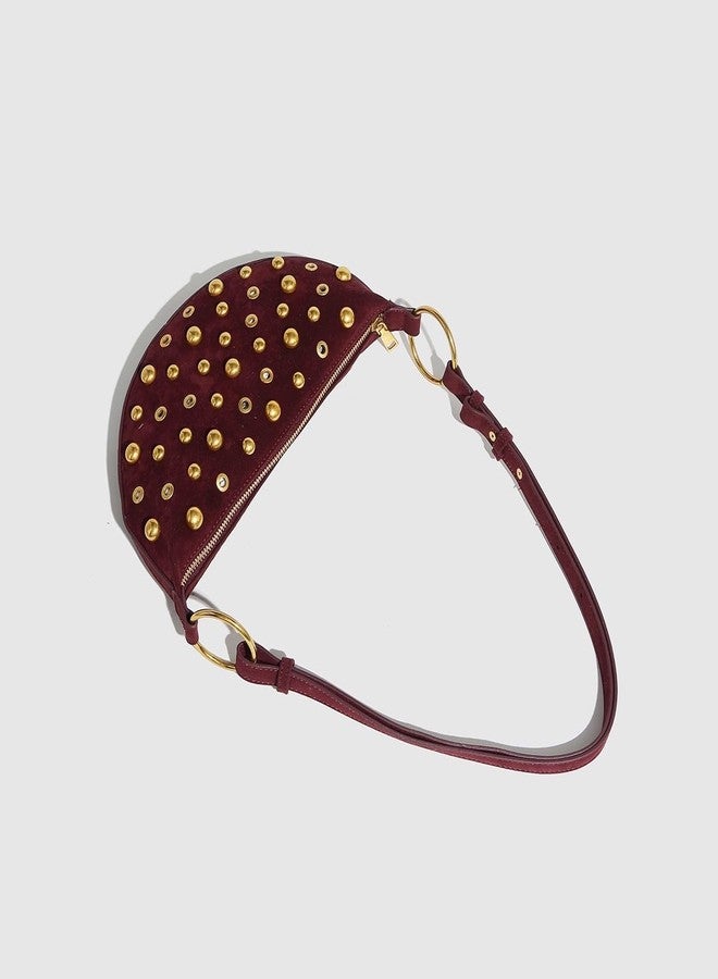 JHTPSLR Studded Shoulder Purses for Women Gold Studs Punk Rock Y2k Suede Purse Handbags Trendy Purse 2025 (Wine Red) - Image 4