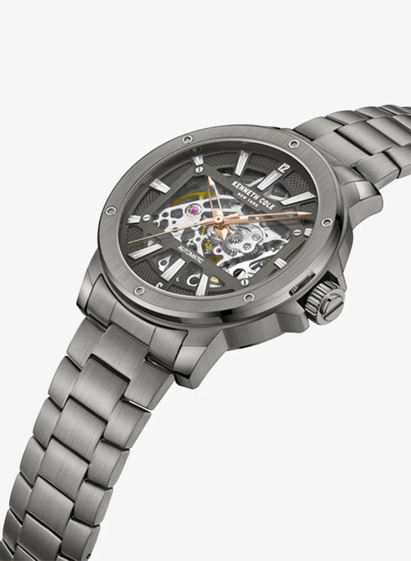 Kenneth Cole New York Grey Dial Grey Stainless Steel Bracelet Automatic Watch for Men 44mm