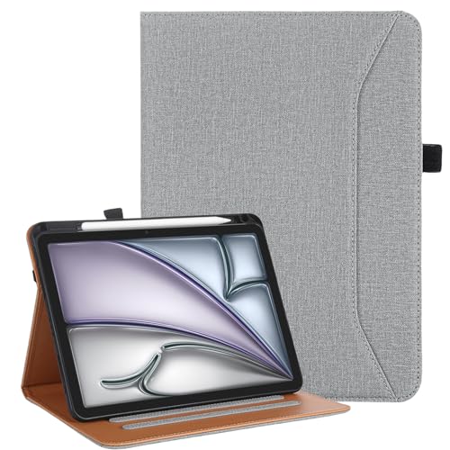 Vakarey for iPad Air 11 Inch Case M4/M3/M2(2026/2025/2024),iPad Air 5th/4th Generation 10.9 Case with Pencil Holder,Hand Strap & Shockproof Stand Cover,Gray - Image 1