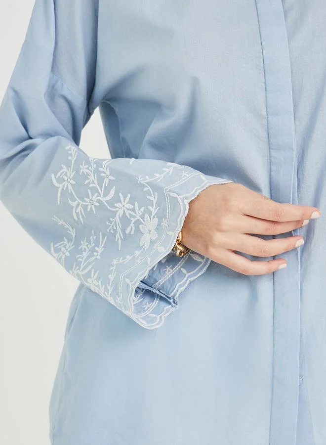 Styli Floral Embroidered Detail Oversized Shirt
