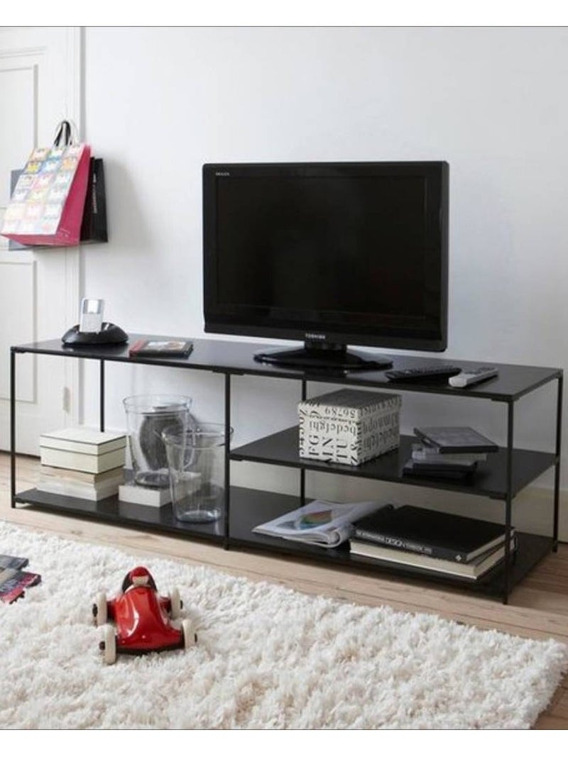House One TV Table | Modern Metal Shelves TV Cabinet Suitable for Living Room Furniture  - Black - 140x30x45 cm - Image 1