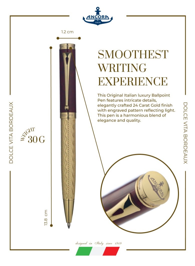 أنكورا قلم دولشي فيتا بوردو ١٩١٩ إصدار محدود – قابل لإعادة التعبئة – حواف مطلية بالذهب عيار ٢٤ – قلم فاخر محفور – هدية للرجال والنساء – حبر أزرق - Image 3