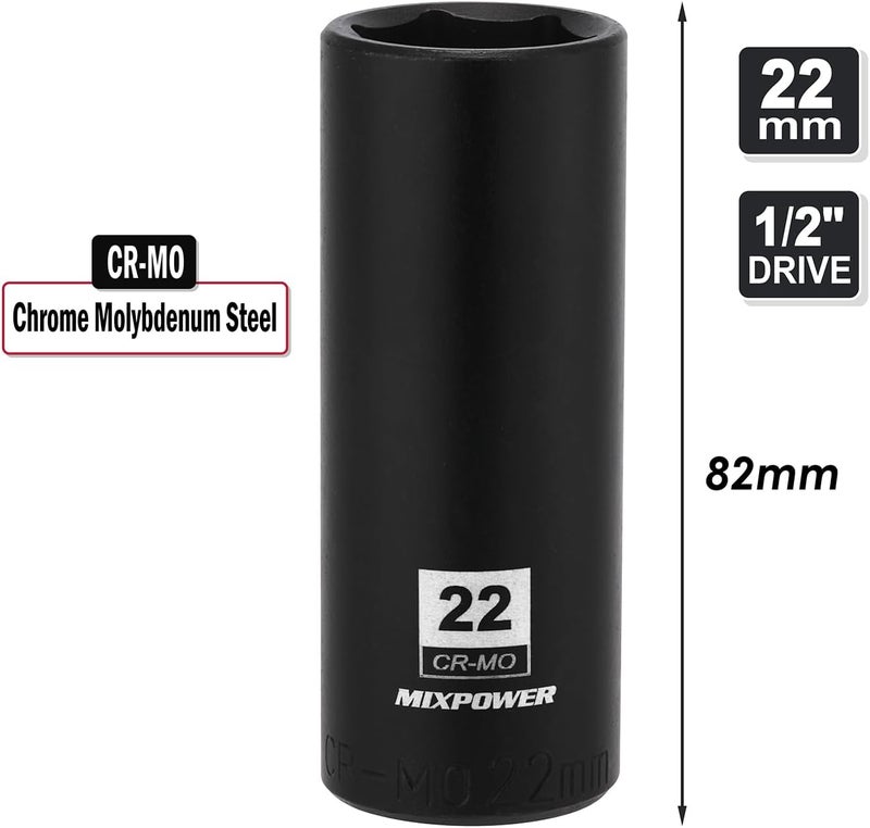 MIXPOWER 2 Pieces 1/2 Inch Drive Deep Impact Socket, CR-MO, 22mm, 6 Point, Radius Corner Design, Axle Nut Impact Grade Socket for Easy Removal, 2PCS Set - Image 4