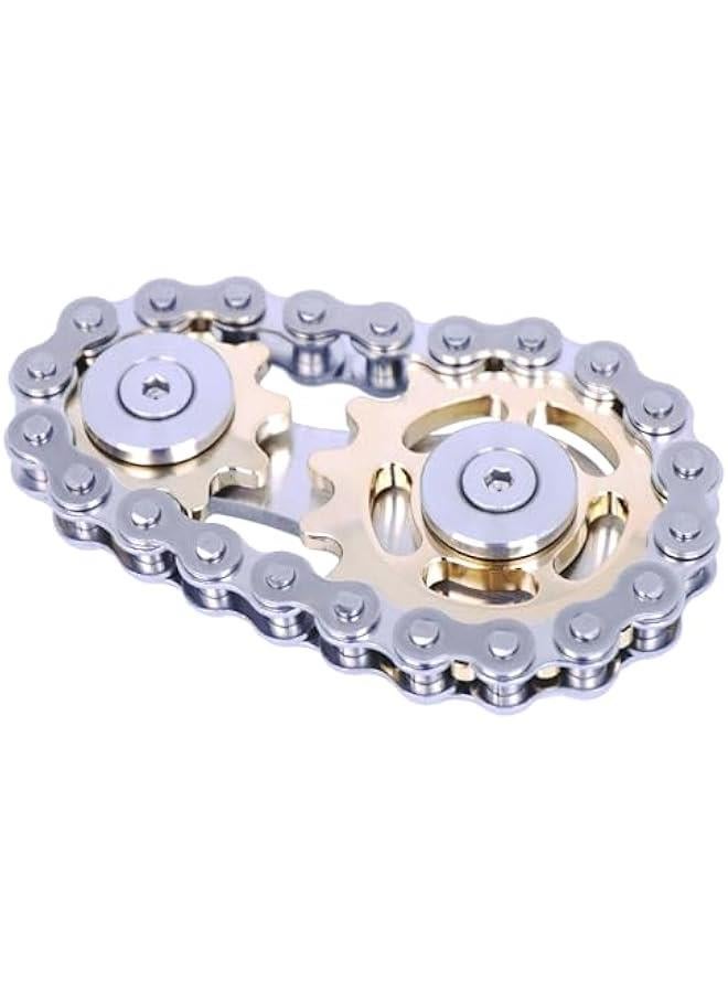 Arabest Fidget Spinner, Linkage Bike Chain Spinner Design 2 Gears Figity Spin Finger Games, Metal Stainless Steel Durable Mechanics with Smooth Bearings, Premium Figit Toy - Gold - Image 1