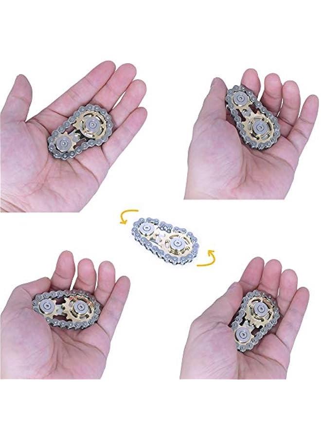 Arabest Fidget Spinner, Linkage Bike Chain Spinner Design 2 Gears Figity Spin Finger Games, Metal Stainless Steel Durable Mechanics with Smooth Bearings, Premium Figit Toy - Gold - Image 3