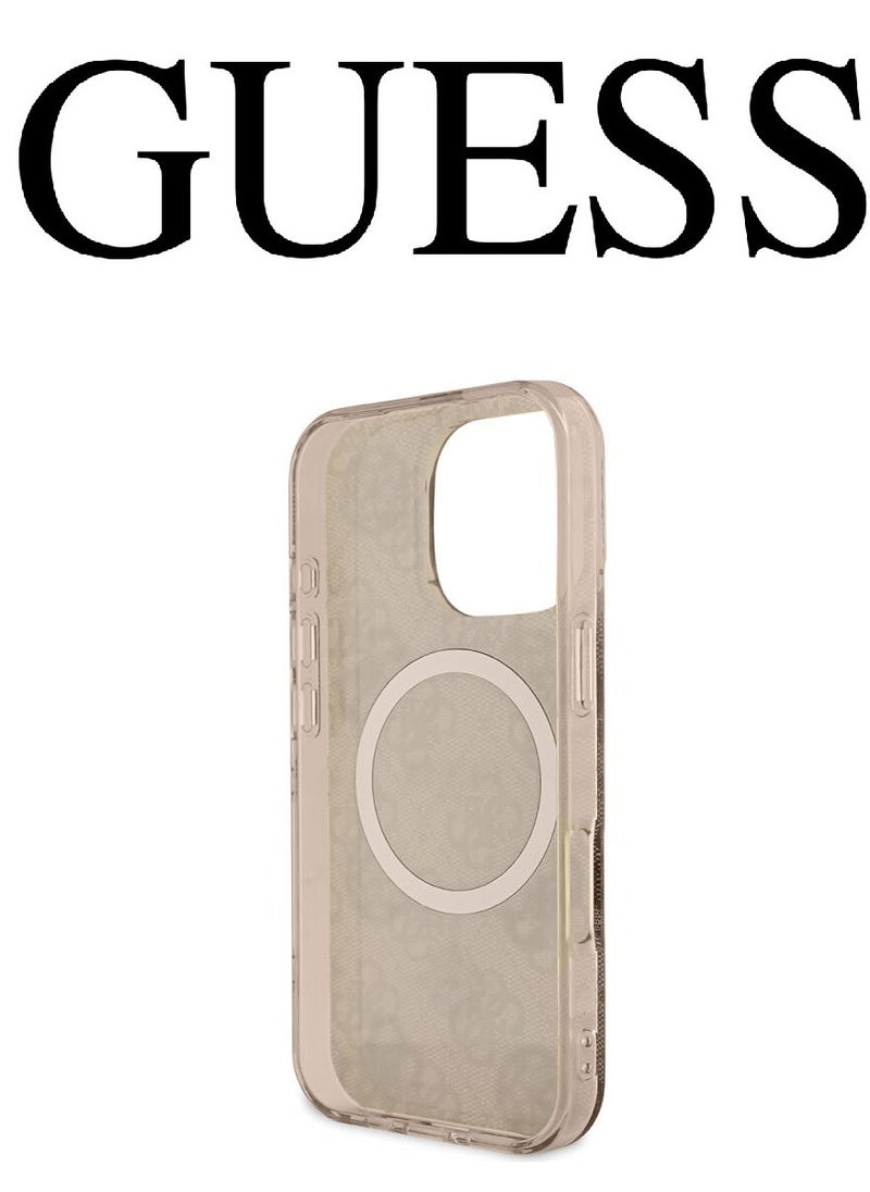 CG MOBILE - iPhone 16 Pro Case, supports wireless charging MagSafe, transparent Golden-Brown with original logo and approved design from the global brand Guess. From CG Mobile. - Image 1