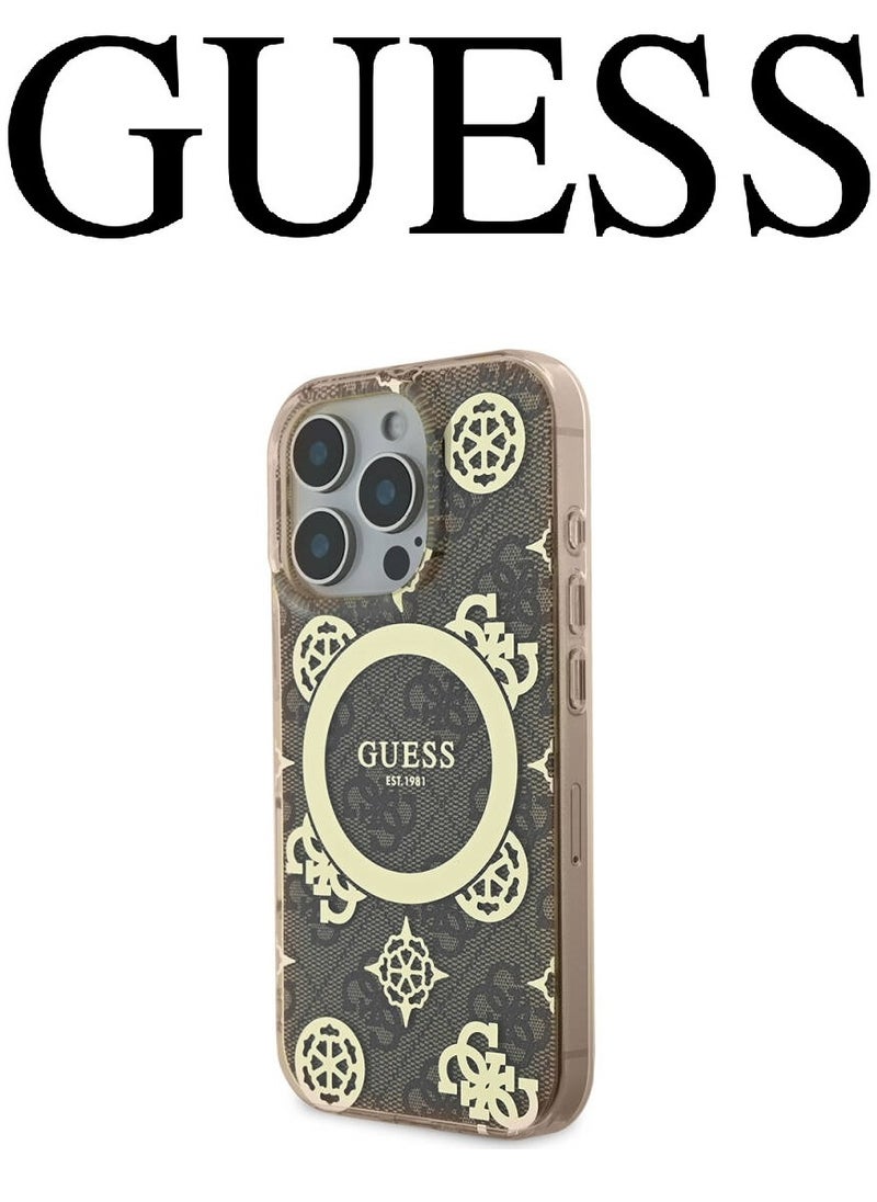 CG MOBILE - iPhone 16 Pro Case, supports wireless charging MagSafe, transparent Golden-Brown with original logo and approved design from the global brand Guess. From CG Mobile. - Image 1
