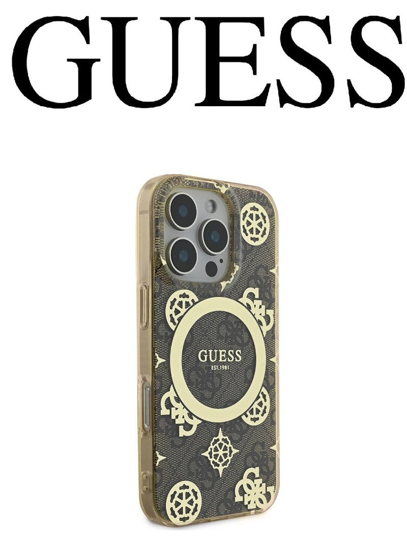 CG MOBILE - iPhone 16 Pro Case, supports wireless charging MagSafe, transparent Golden-Brown with original logo and approved design from the global brand Guess. From CG Mobile. - Image 1