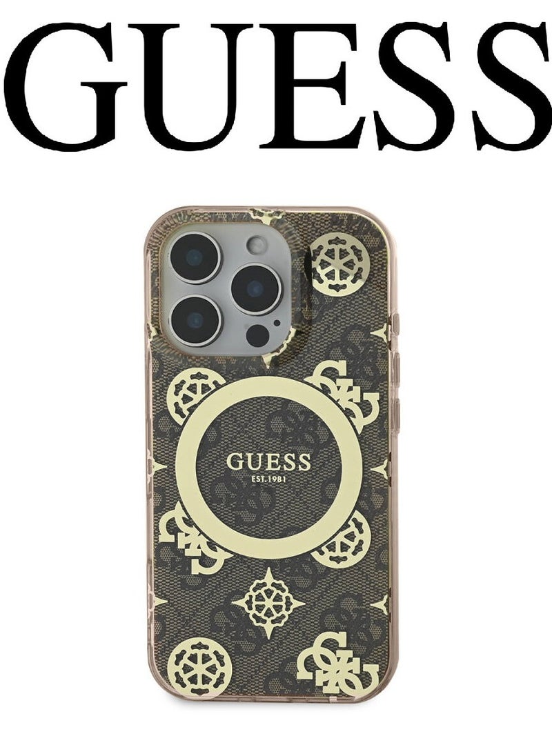 CG MOBILE - iPhone 16 Pro Case, supports wireless charging MagSafe, transparent Golden-Brown with original logo and approved design from the global brand Guess. From CG Mobile. - Image 1