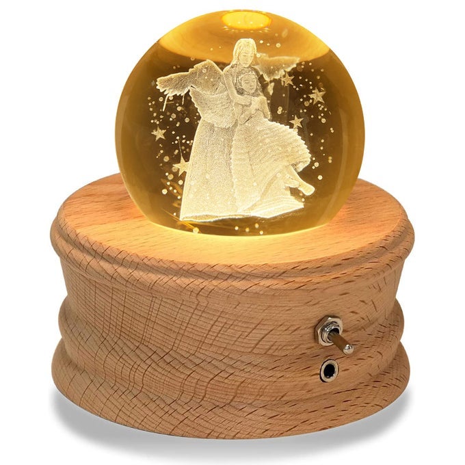 3D CRYSTAL BALL MUSIC BOX WITH PROJECTION LED LIGHT AND ROTATING WOODEN BASE BEST GIFT FOR CHRISTMASVALENTINES DAY MUSIC BOXES FOR WOMEN MOM GIRLSCASTLE IN THE SKY