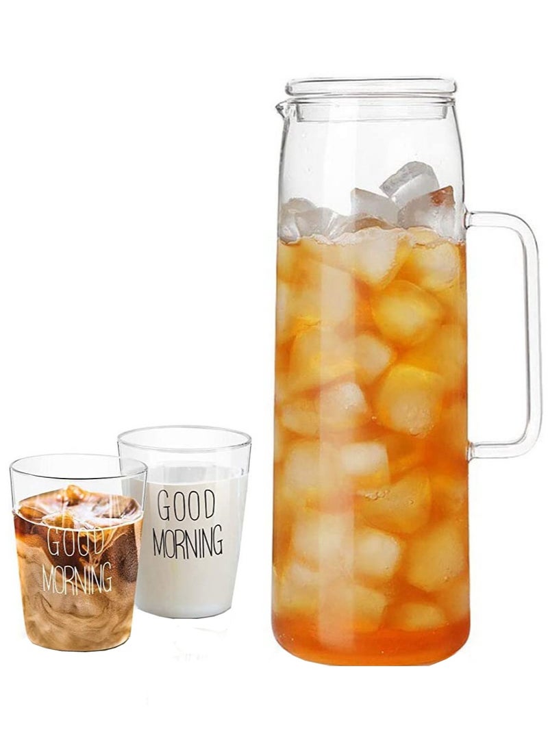 1Chase 1500 ML Borosilicate Galss Water Jug and 2Pcs 400 ML Borosilicate Good Morning Printed Glasses - Image 1
