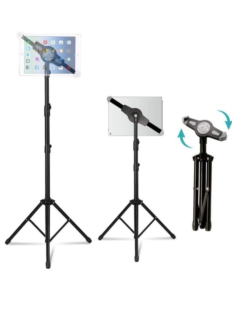 IPad and Mobile Phone Tripod Stand Height Adjustable 20 to 60 Inch with 360 Degree Rotating Tablet Holder - Image 1