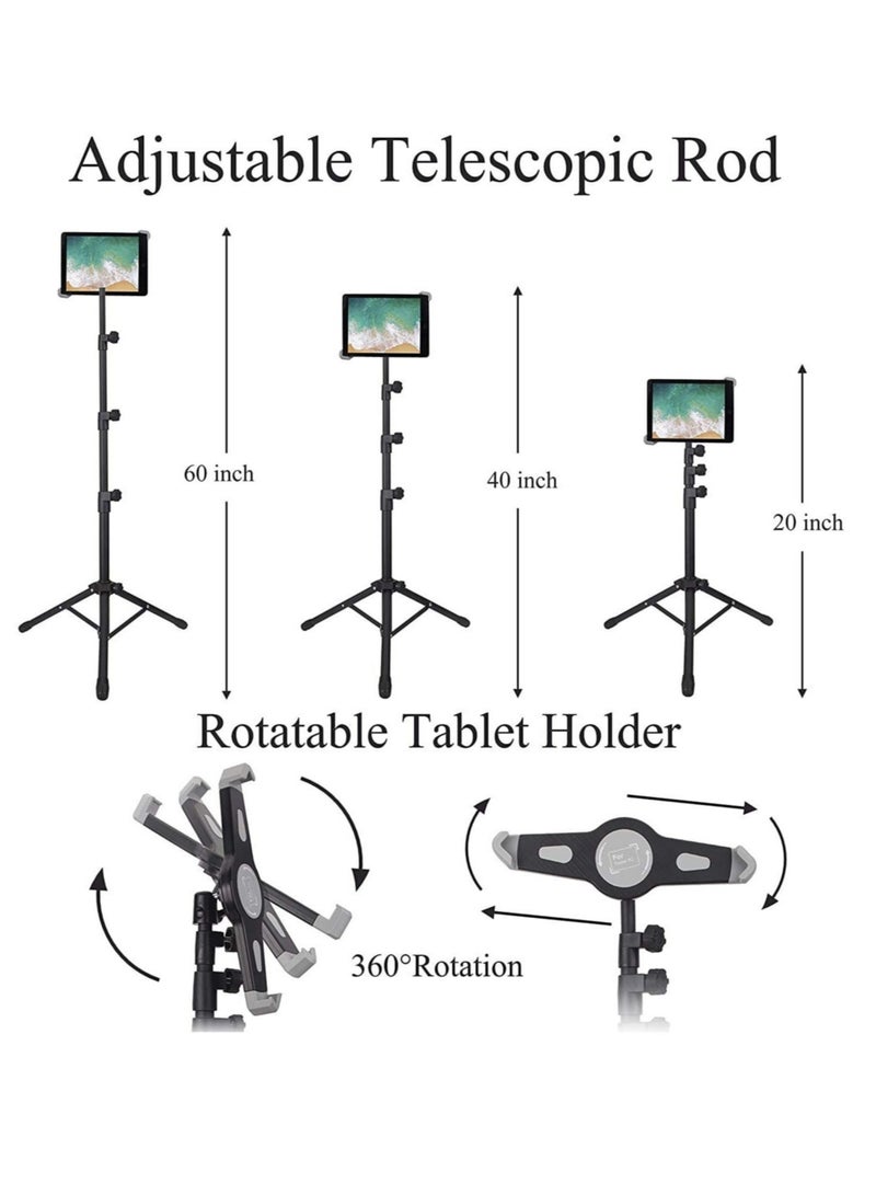 IPad and Mobile Phone Tripod Stand Height Adjustable 20 to 60 Inch with 360 Degree Rotating Tablet Holder - Image 3