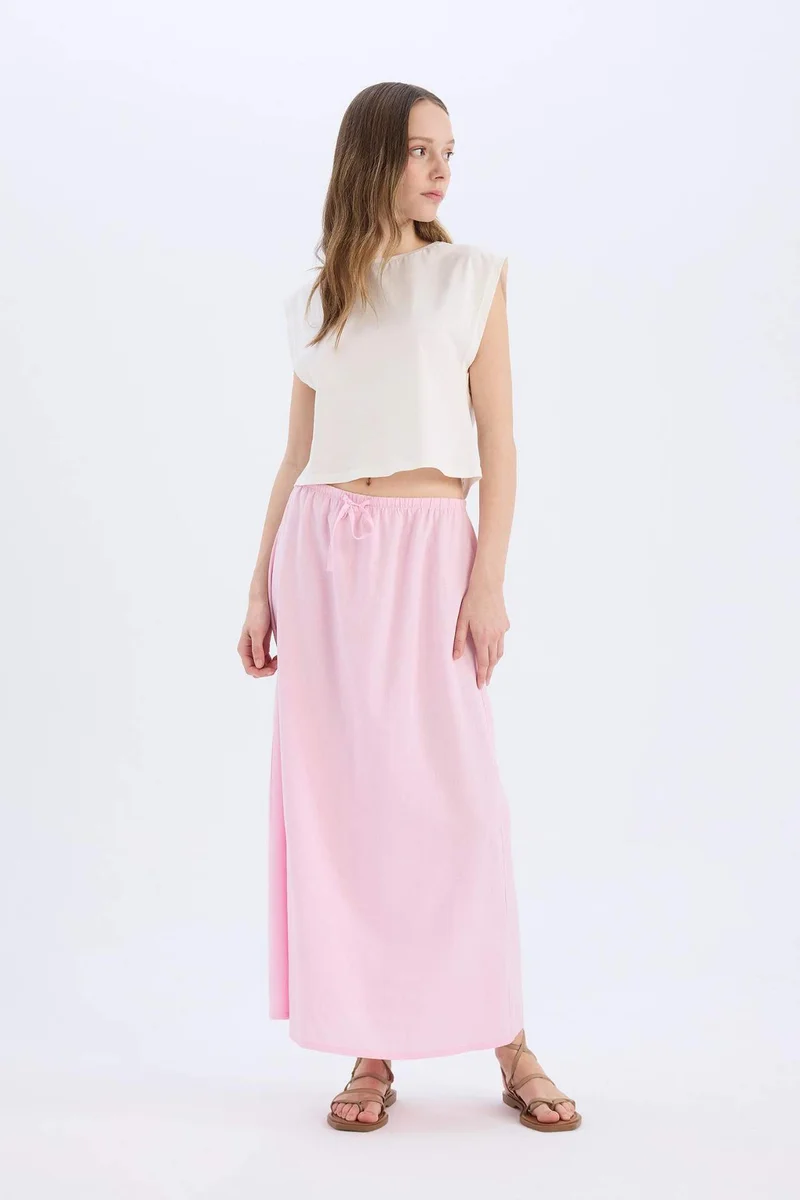 ديفاكتو A Cut Normal Waist Linen Maxi Skirt