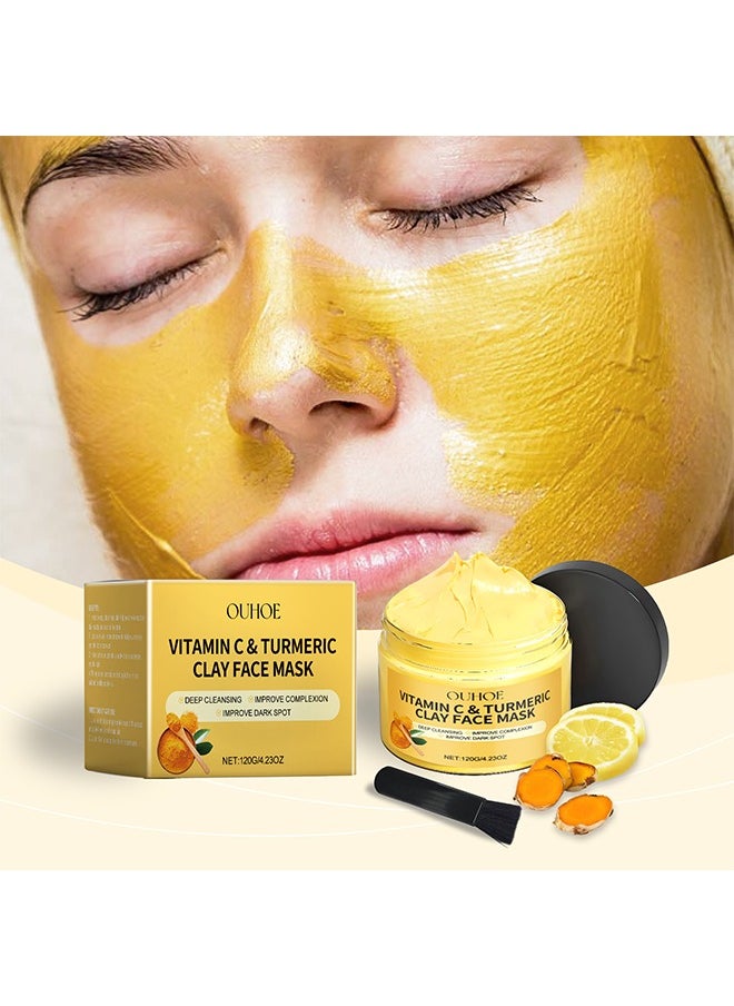 OUHOE - Vitamin C & Turmeric Clay Face Mask, Deep Cleansing Facial Mask, Clay Face Mask Skin Care with Kaolin Clay and Aloe for Pores, Acne, Dark Spots, Hydrating 4.23 Oz - Image 1