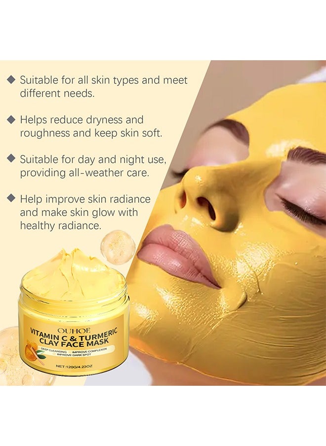 OUHOE - Vitamin C & Turmeric Clay Face Mask, Deep Cleansing Facial Mask, Clay Face Mask Skin Care with Kaolin Clay and Aloe for Pores, Acne, Dark Spots, Hydrating 4.23 Oz - Image 1