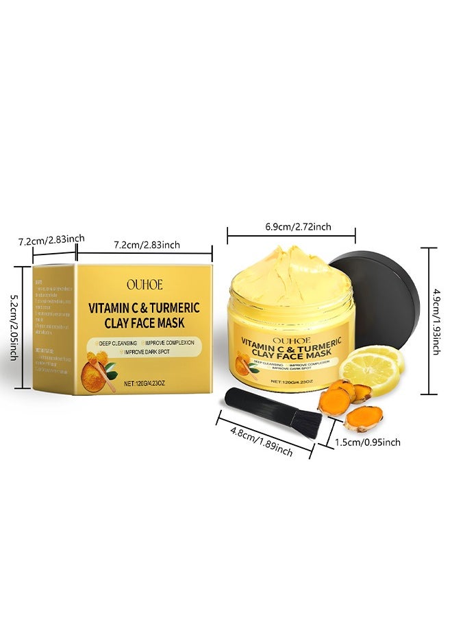 OUHOE - Vitamin C & Turmeric Clay Face Mask, Deep Cleansing Facial Mask, Clay Face Mask Skin Care with Kaolin Clay and Aloe for Pores, Acne, Dark Spots, Hydrating 4.23 Oz - Image 1