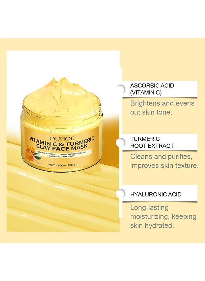 OUHOE - Vitamin C & Turmeric Clay Face Mask, Deep Cleansing Facial Mask, Clay Face Mask Skin Care with Kaolin Clay and Aloe for Pores, Acne, Dark Spots, Hydrating 4.23 Oz - Image 1