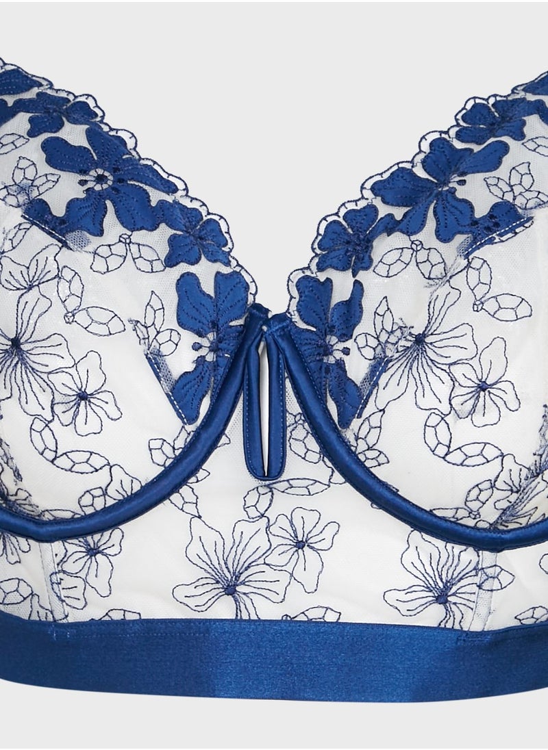 Boux Avenue - 3D Floral Embroidered Longline Bra - Image 1