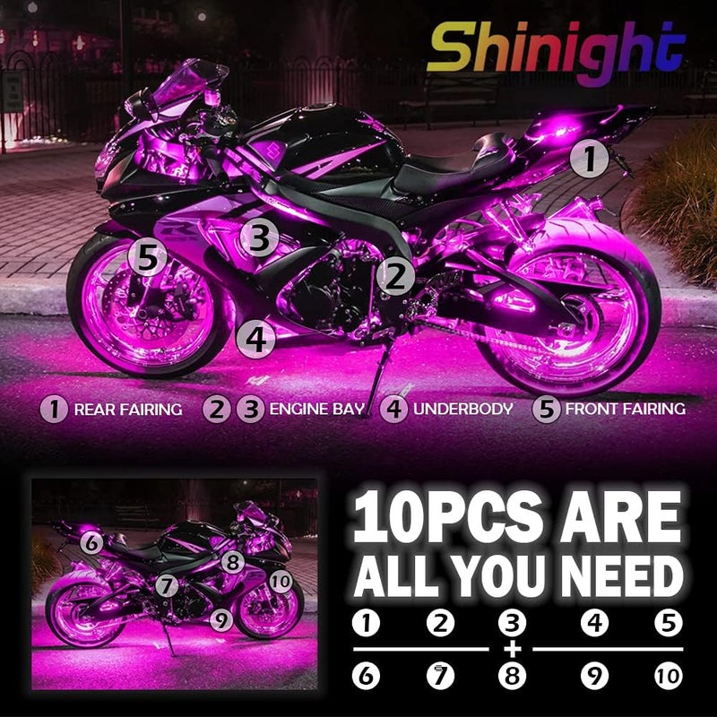 Brightronic SHINIGHT 10 Pcs Motorcycle LED Light Kits, App Control Multicolor Waterproof Strip Lights with RF Remote, Music Sync & Multiple Scene Modes RGB for Motorcycles - Image 2