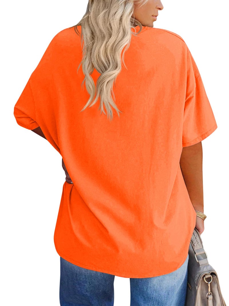 Fisoew Women's Plus Size V Neck T Shirts Summer Half Sleeve Tees Casual Loose Fit Cotton Tunic Tops - Image 2