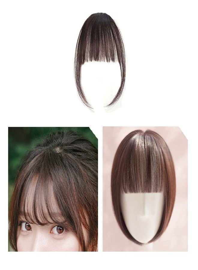 Wixine 1Pcs Dark Brown Thin Neat Air Bangs Remy Human Hair Extensions Clip in on Fringe Front Hairpiece - Image 1