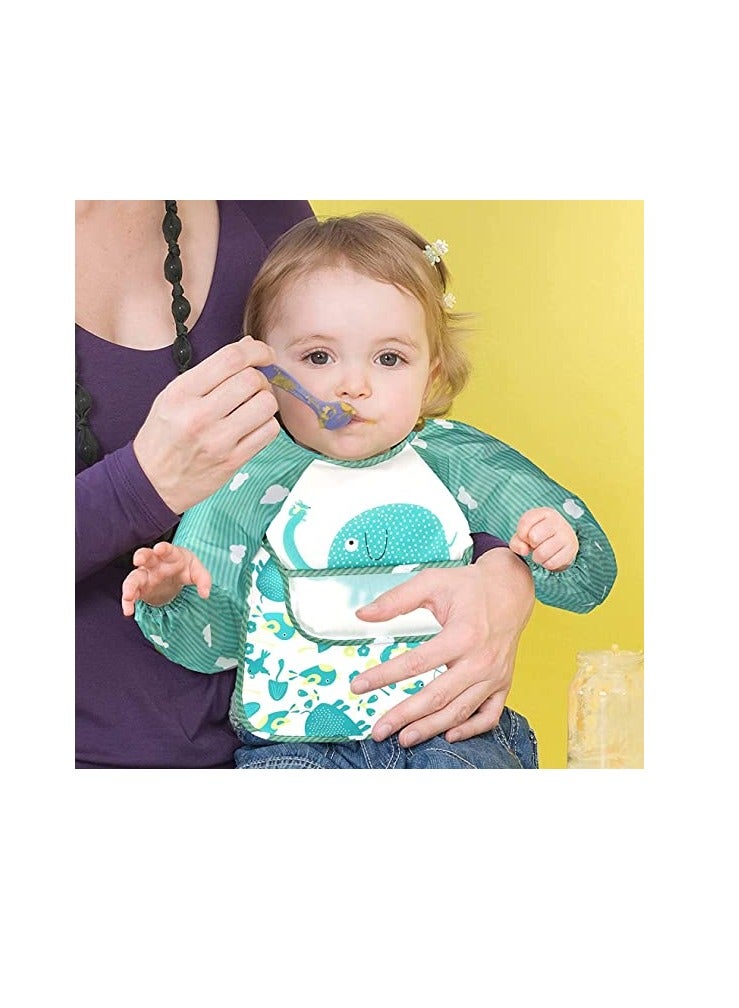 SOLARAE Baby Long Sleeve Bibs, Waterproof Bibs with Pocket, Baby Sleeved Bib, Toddler Smocks, Unisex Feeding Weaning Bib for Infant Toddler 6 Months to 3 Years Old 4 Pcs - Image 3