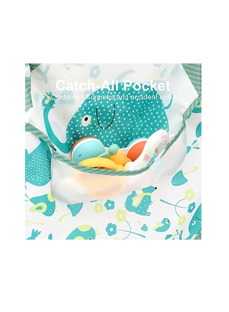 SOLARAE Baby Long Sleeve Bibs, Waterproof Bibs with Pocket, Baby Sleeved Bib, Toddler Smocks, Unisex Feeding Weaning Bib for Infant Toddler 6 Months to 3 Years Old 4 Pcs - Image 2