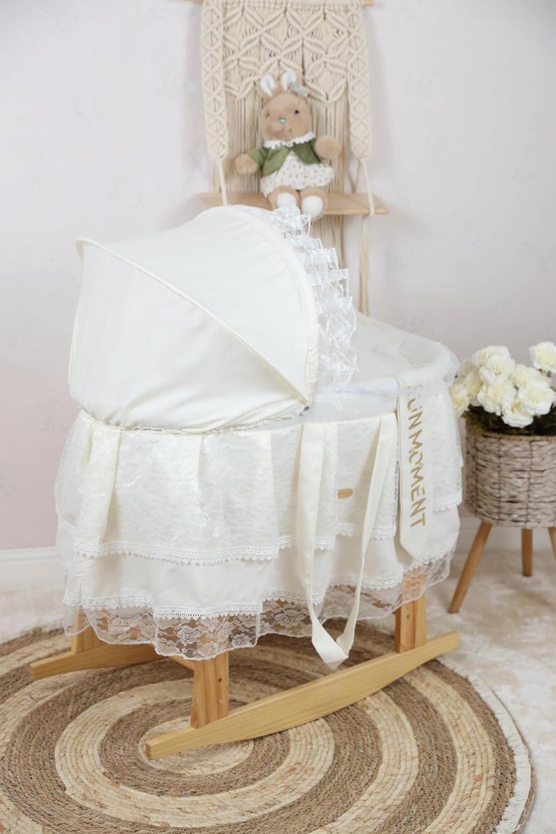 Moses Basket Iron Sugar Luxury Lace Newborn Baby Bed with Wooden Rocking Stand - Image 2