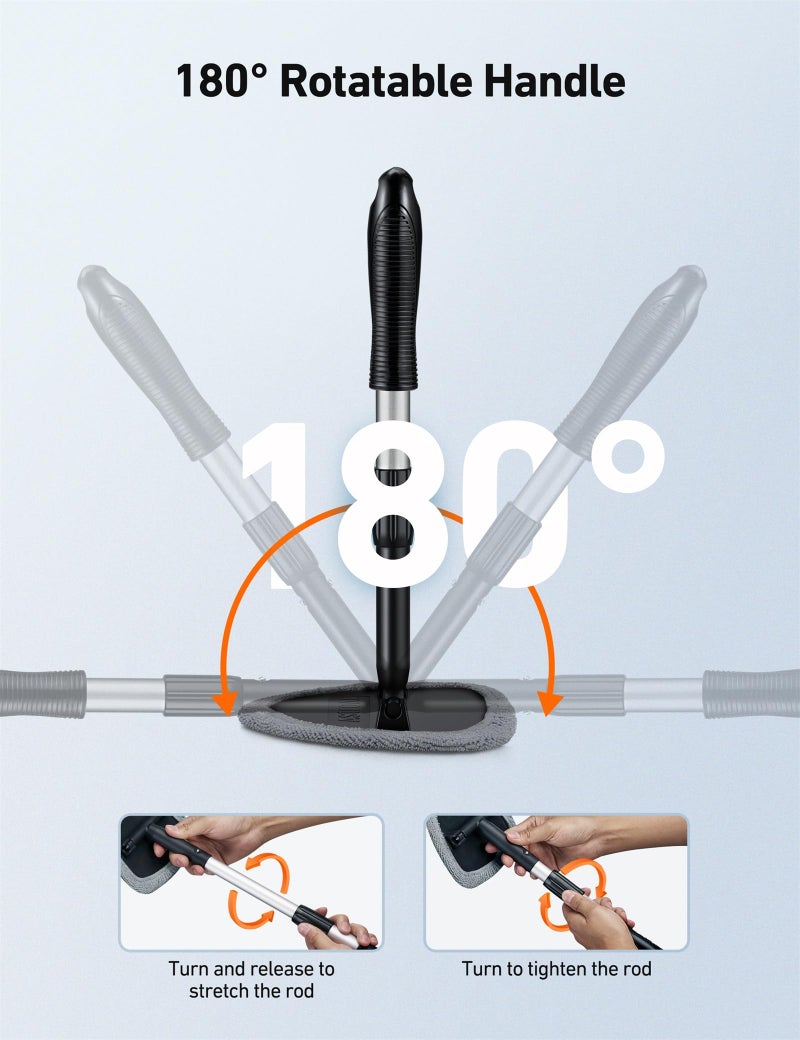 AstroAI أداة تنظيف زجاج السيارة من أسترو إيه آي، مجموعة تنظيف داخلية للسيارة مع مقبض قابل للتمديد و4 وسادات ميكروفايبر قابلة لإعادة الاستخدام، مجموعة فرشاة مساحات زجاج السيارات، سيارات، شاحنات، سيارات الدفع الرباعي، رمادي - Image 3