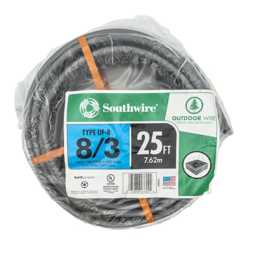 Southwire سلك ساوث واير 125 قدم 8/3 رمادي معزول CU UF-B مع سلك أرضي، أسود - Image 2