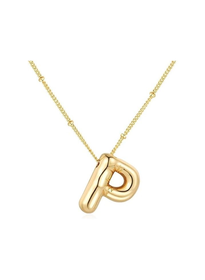 Fayrouz Jewellery 18K Yellow Gold Plated Real Gold Stainless Steel Necklace 26 Letters New Shiny Balloon Big Size A-Z Bubble Initials Wishbone Chain - Image 1