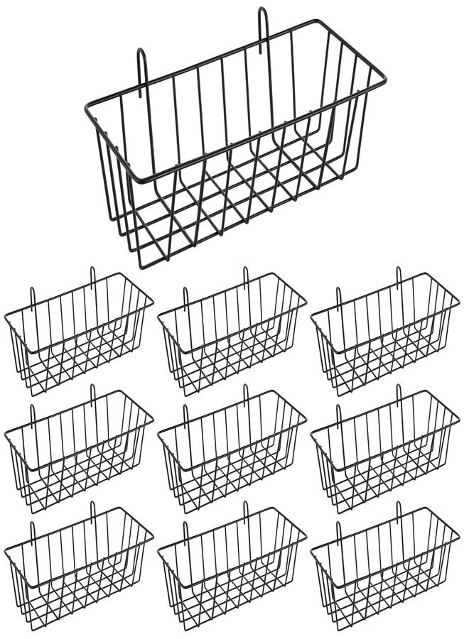Exclaith 10 PCS Wall Grid Panel Hanging Wire Basket, Storage and Display Basket, No Drilling Wall Hanging Baskets, Grid Walls Accessory, for Kitchen Bathroom Home Decor Supplies, Black - Image 1