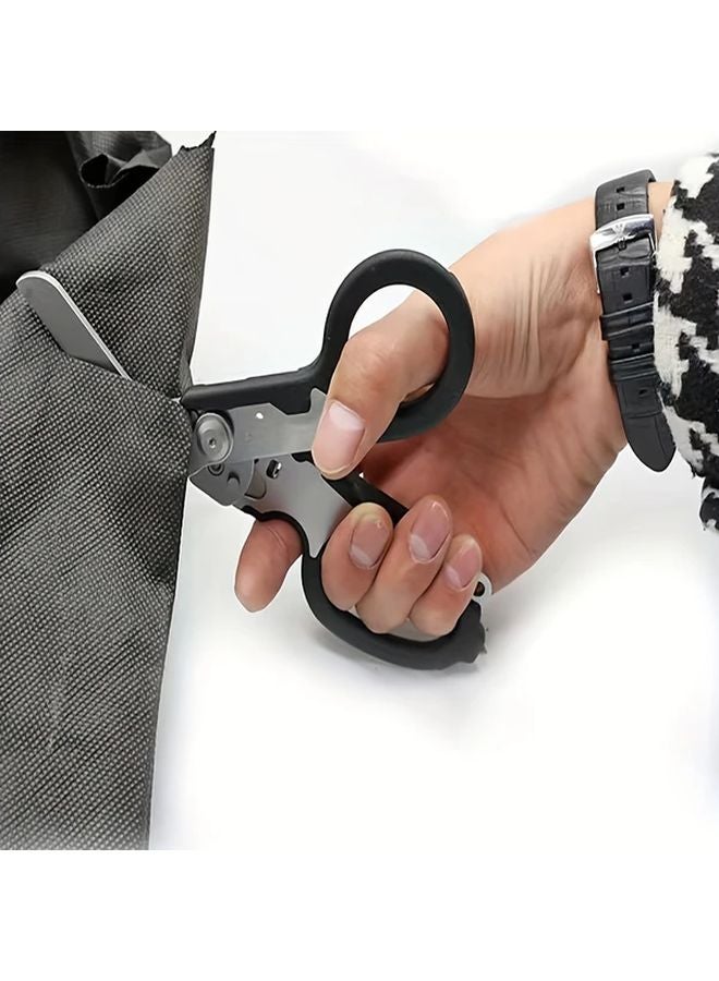 Black Multi Tool Scissors Outdoor Survival Kit with Window Breaker and Rope Cutter - Image 1