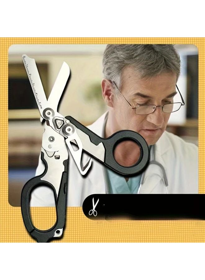 Black Multi Tool Scissors Outdoor Survival Kit with Window Breaker and Rope Cutter - Image 3