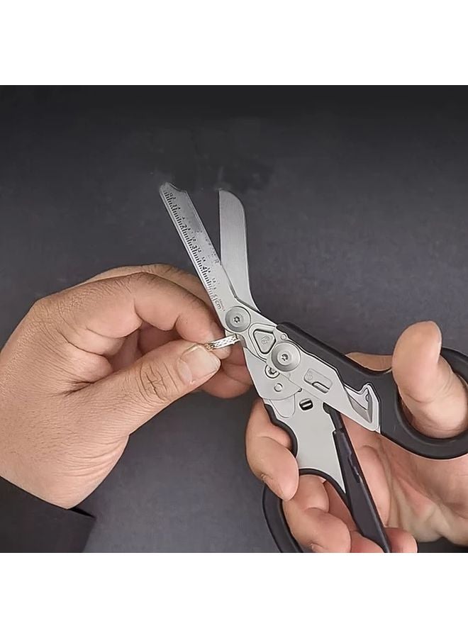 Black Multi Tool Scissors Outdoor Survival Kit with Window Breaker and Rope Cutter - Image 2