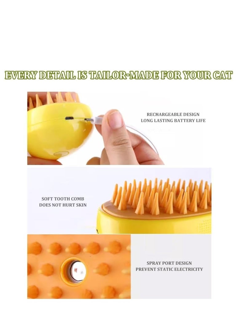 general Cat Brush  3 In1 Cat Steamy Brush Self Cleaning Steam Cat Brush Cat Steamer Brush for Massage, Cat Hair Brush for Removing Tangled and Loosse Hair Eliminate Flying Hair (yellow) - Image 4