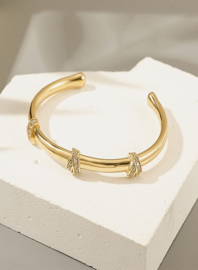 CIUNOFOR 18K Gold Filled for Women, 6.5" Inner Circ.Bracelet Bangle with Cubic Zirconia Stones Hinged Jewelry with Crystal - Image 3