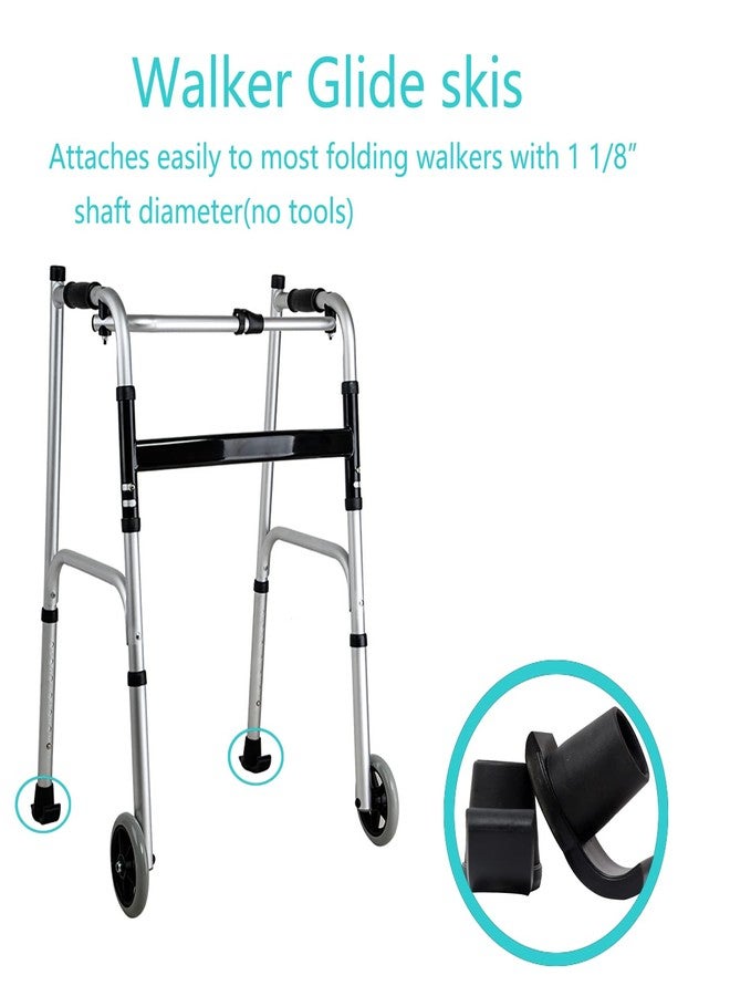 QingTD Walker Ski Glides, for1 1/8 Inch Tubes,Heavy Duty, Durable Coaster Cap Gliders for Medical Folding Walker,Provides Safety, Stability, 4 Slides and 4 Smooth Sock Pad Covers - Image 2