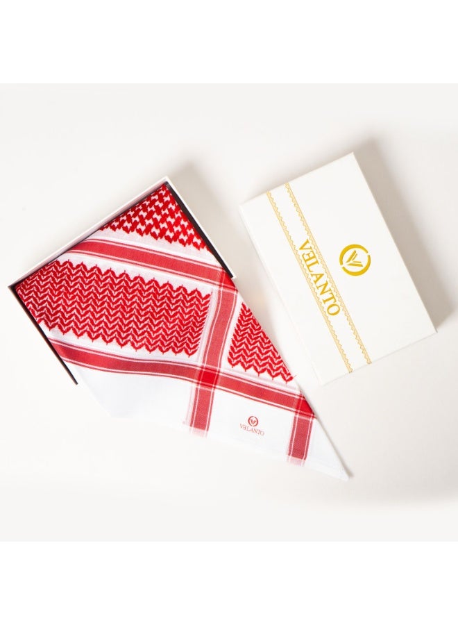 VELANTO Red and white shemagh for men with a leaf pattern - Image 1