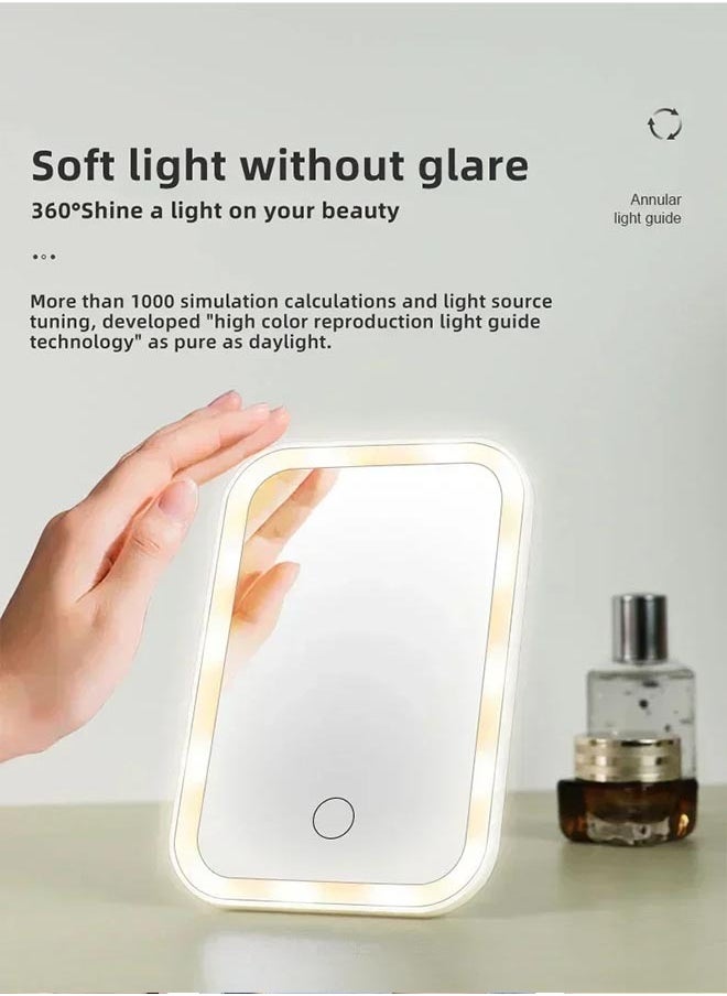 Generic Mini Makeup Mirror With Led Lights Table Beauty Makeup Mirror 3 Colors Light Modes 4k Hd Portable Travel Mirror For Travel Home Office Car 7.7in  - Image 4