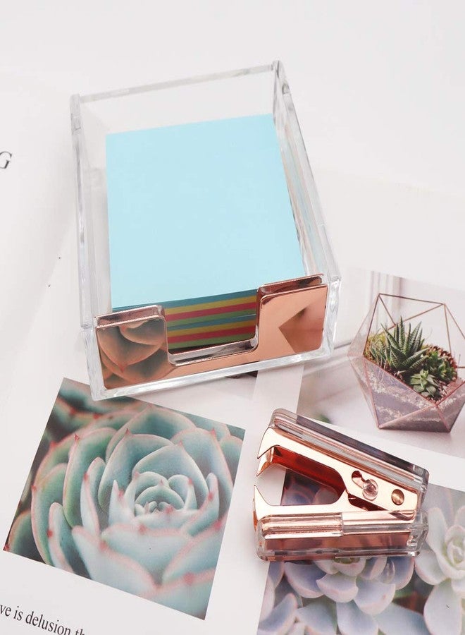 مي يي تيان حاملات مكعبات ملاحظات لاصقة ذاتية اللصق من الأكريليك الشفاف بلون ذهبي وردي | مجموعة مزيلات الدبابيس، موزع دفاتر ملاحظات مكتبية 3.5 × 3.3 بوصة | أداة إزالة الدبابيس للوازم المكتبية والمدرسية (ذهبي وردي) - Image 4