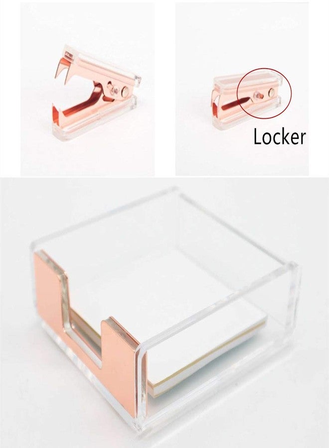 مي يي تيان حاملات مكعبات ملاحظات لاصقة ذاتية اللصق من الأكريليك الشفاف بلون ذهبي وردي | مجموعة مزيلات الدبابيس، موزع دفاتر ملاحظات مكتبية 3.5 × 3.3 بوصة | أداة إزالة الدبابيس للوازم المكتبية والمدرسية (ذهبي وردي) - Image 3