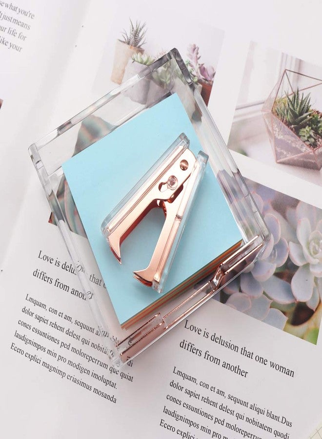 مي يي تيان حاملات مكعبات ملاحظات لاصقة ذاتية اللصق من الأكريليك الشفاف بلون ذهبي وردي | مجموعة مزيلات الدبابيس، موزع دفاتر ملاحظات مكتبية 3.5 × 3.3 بوصة | أداة إزالة الدبابيس للوازم المكتبية والمدرسية (ذهبي وردي) - Image 5