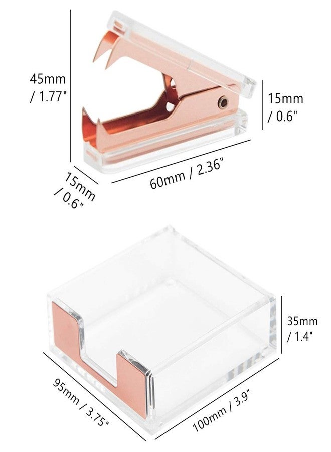 مي يي تيان حاملات مكعبات ملاحظات لاصقة ذاتية اللصق من الأكريليك الشفاف بلون ذهبي وردي | مجموعة مزيلات الدبابيس، موزع دفاتر ملاحظات مكتبية 3.5 × 3.3 بوصة | أداة إزالة الدبابيس للوازم المكتبية والمدرسية (ذهبي وردي) - Image 2