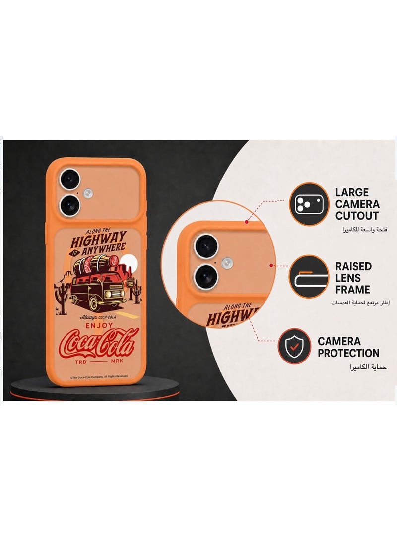 Coca-Cola iPhone 17 Magnetic Phone Case, Slim Protective Cover with Highway Adventure Artwork, Raised Camera Protection, Matte TPU, Orange - Image 3