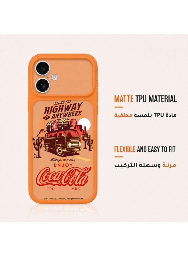 Coca-Cola iPhone 17 Magnetic Phone Case, Slim Protective Cover with Highway Adventure Artwork, Raised Camera Protection, Matte TPU, Orange - Image 5