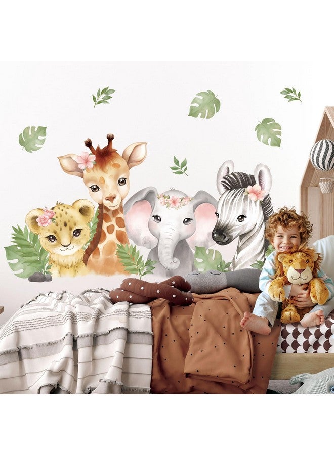 DECOWALL SG2-2410 Watercolour Jungle Animals Wall Stickers Decals Forest Animal Elephant Lion for Baby Nursery Playroom Bedroom Classroom Kindergarten Décor Kids Peel Stick Home Room Living - Image 1