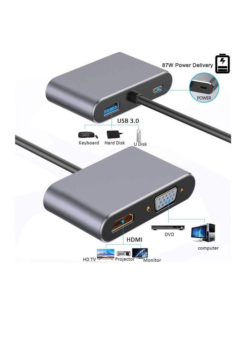 ماركة غير محددة - محول USB نوع سي مع HDMI 4K وVGA وصوت USB 3.0 وتوصيل USB-C PD لاجهزة ماك بوك والنوت بوك والجوالات OTN-9573S (اسو - Image 1