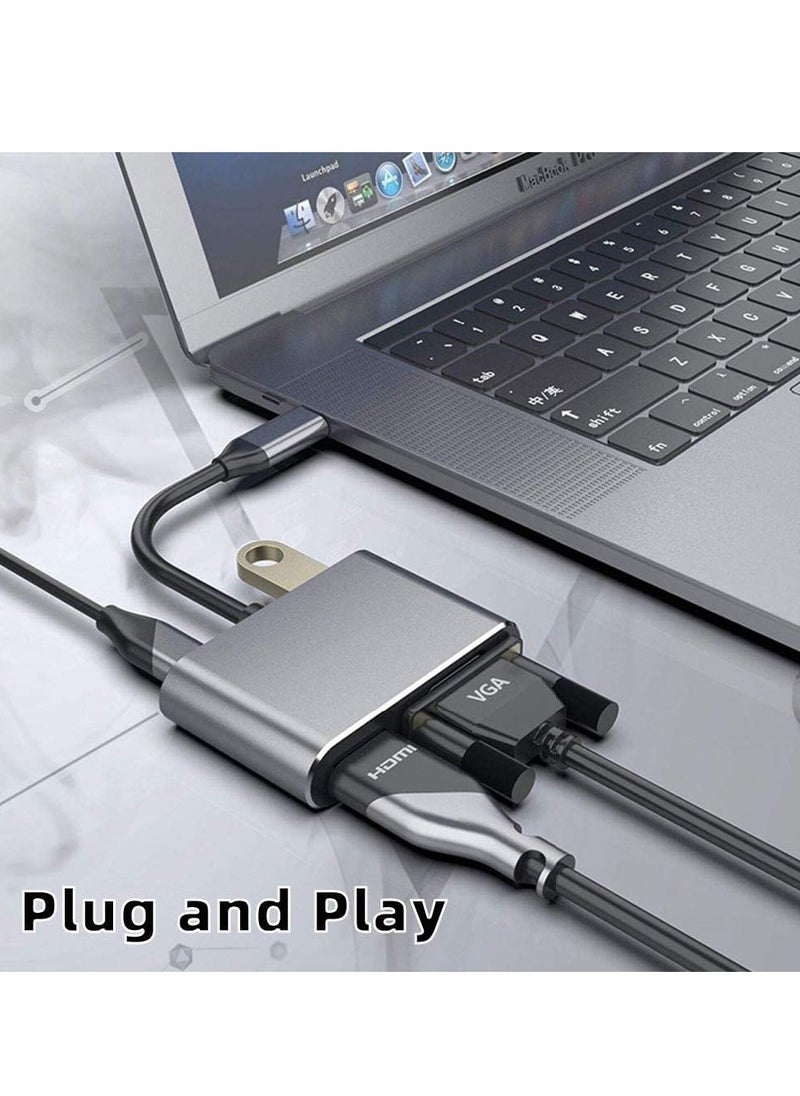 ماركة غير محددة - محول USB نوع سي مع HDMI 4K وVGA وصوت USB 3.0 وتوصيل USB-C PD لاجهزة ماك بوك والنوت بوك والجوالات OTN-9573S (اسو - Image 1